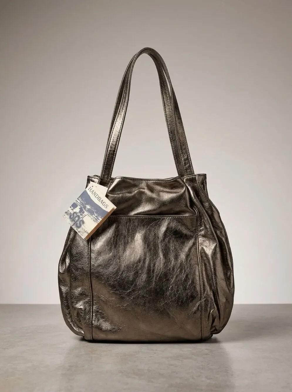 VTG SAS Metallic Pewter Leather Shoulder Bag Made in USA NWT
